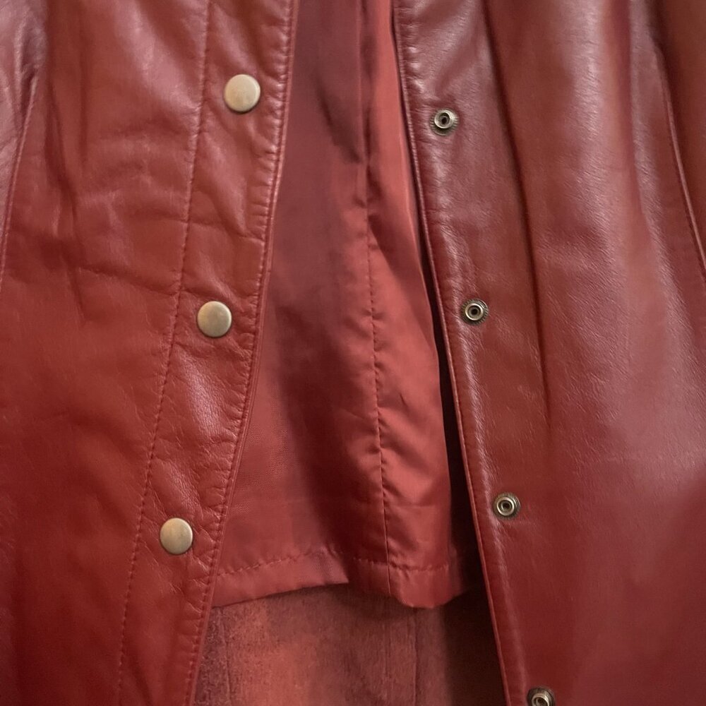 Franchesca Burgundy Genuine Leather Snap Jacket Size M - Picture 2 of 10